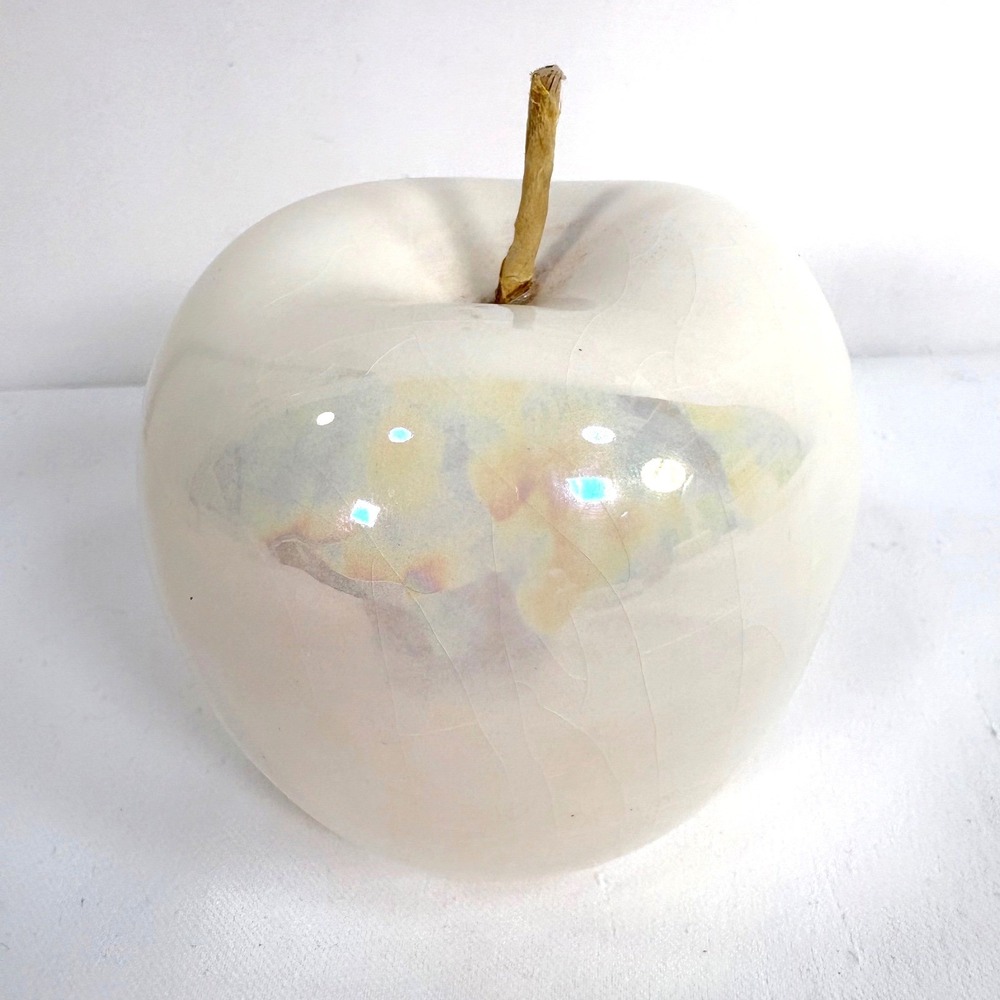 Ceramic Apple White Iridescent Pearlescent  Glaze Decor Figurine - Picture 5 of 9